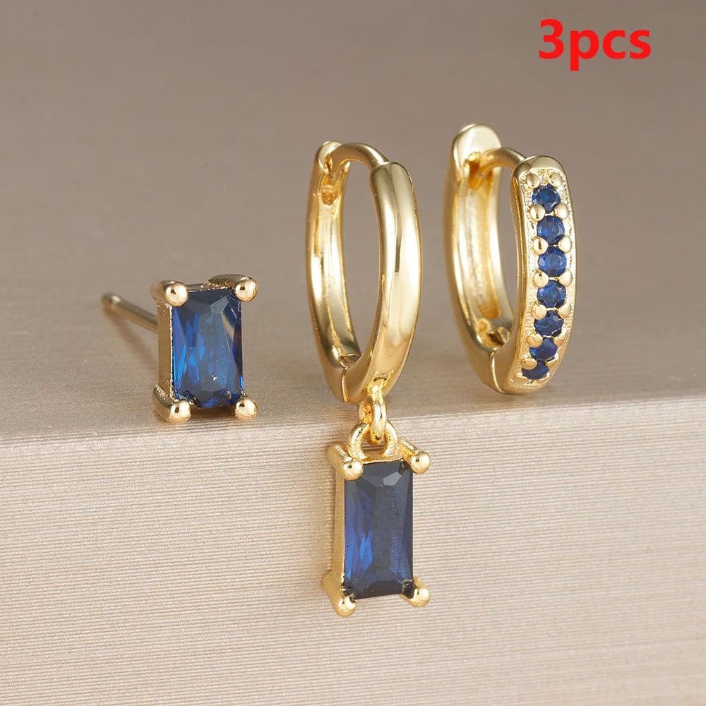 Elegant Rose Red Zircon Stainless Steel Hoop Earrings Set for Women