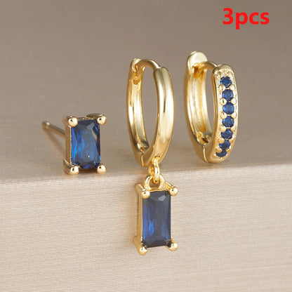 Elegant Rose Red Zircon Stainless Steel Hoop Earrings Set for Women