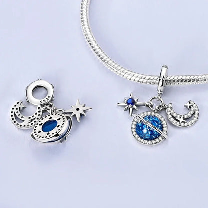 Sterling Silver Cat and Flower Heart Charm for DIY Bracelet Jewelry KTC1635