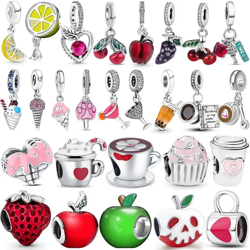 925 Silver Fruit Ice Cream Coffee Cup Beads For Bracelet