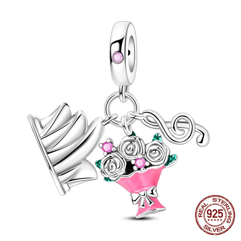 Elegant Sterling Silver Purple Flower Beads for DIY Jewelry and Charm Bracelets