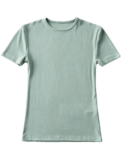Slim Cotton Blend Cropped Tee For Women O Neck Summer
