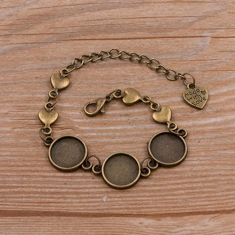 1Pc Metal Zinc Alloy Round Bracelet Findings in 2 Colors and 15 Styles 10-Antique bronze 12mm