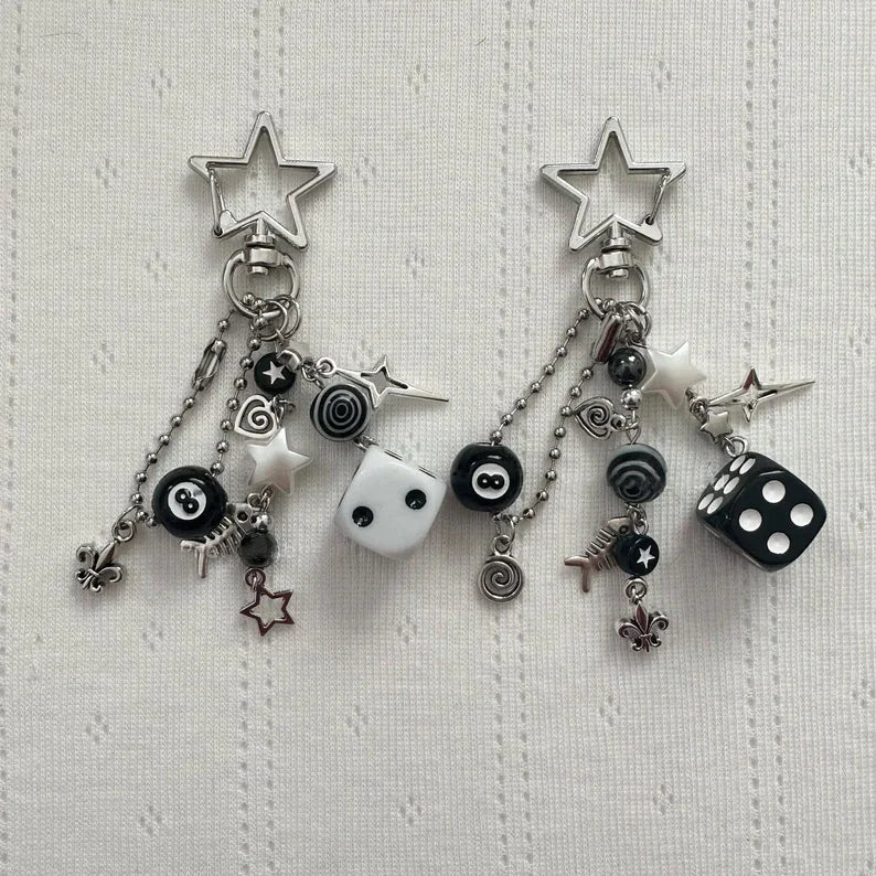 Handmade Edgy Rockstar Dice Keychains for Emo and Y2K Style