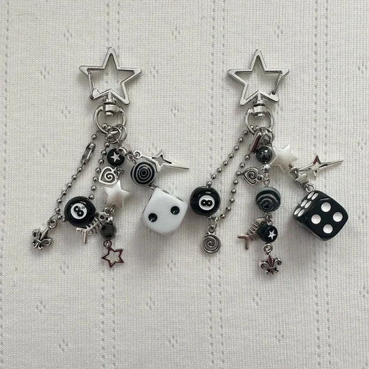 Handmade Edgy Rockstar Dice Keychains for Emo and Y2K Style