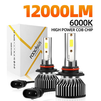 Roadsun Mini LED Car Headlight Bulb 12000LM 6000K H4 H11 H7 H1 H13 9005 9006 High Brightness No Dark Spots Conversion Kit