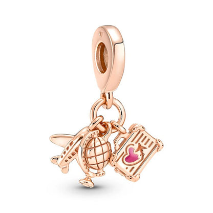 Sparkling Rose Gold Family Tree & Flower Charm Bead for European Silver Bracelet YY0296