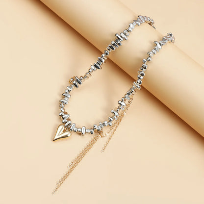 Stainless Steel Irregular Beaded Fringe Choker Necklace