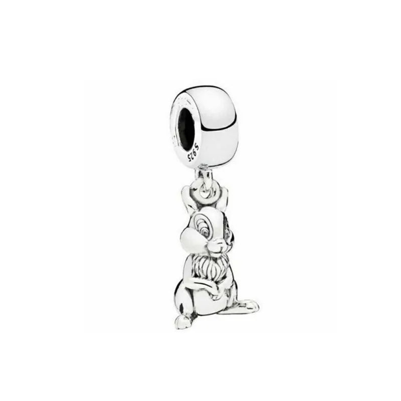 Exquisite 925 Silver Rabbit and Mouse Pendant Beads for DIY European Bracelets with Zircon Accents