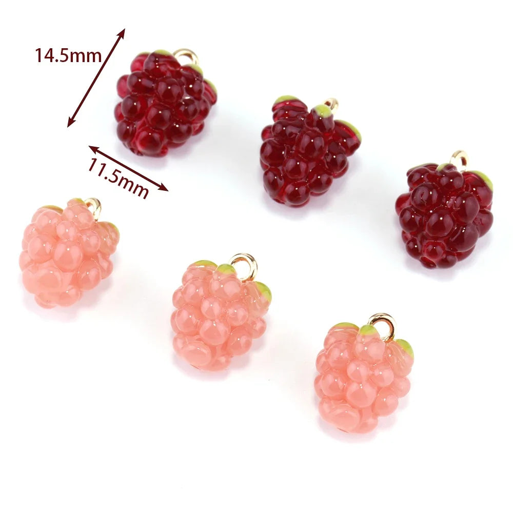 Charming 3D Raspberry Grapes Resin Fruit Charms for DIY Jewelry and Crafts
