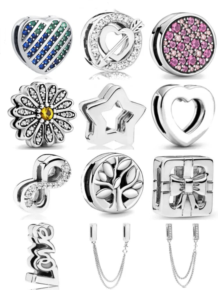 Reflection Charm Clip Sunflower Heart Star Clover DIY Bead for 925 Silver Bracelet Necklace Jewelry Accessories for Women