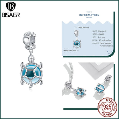 BISAER Ocean Charm 925 Sterling Silver Dolphin and Mermaid Bead with Blue CZ for DIY Jewelry ECC1804 CHINA