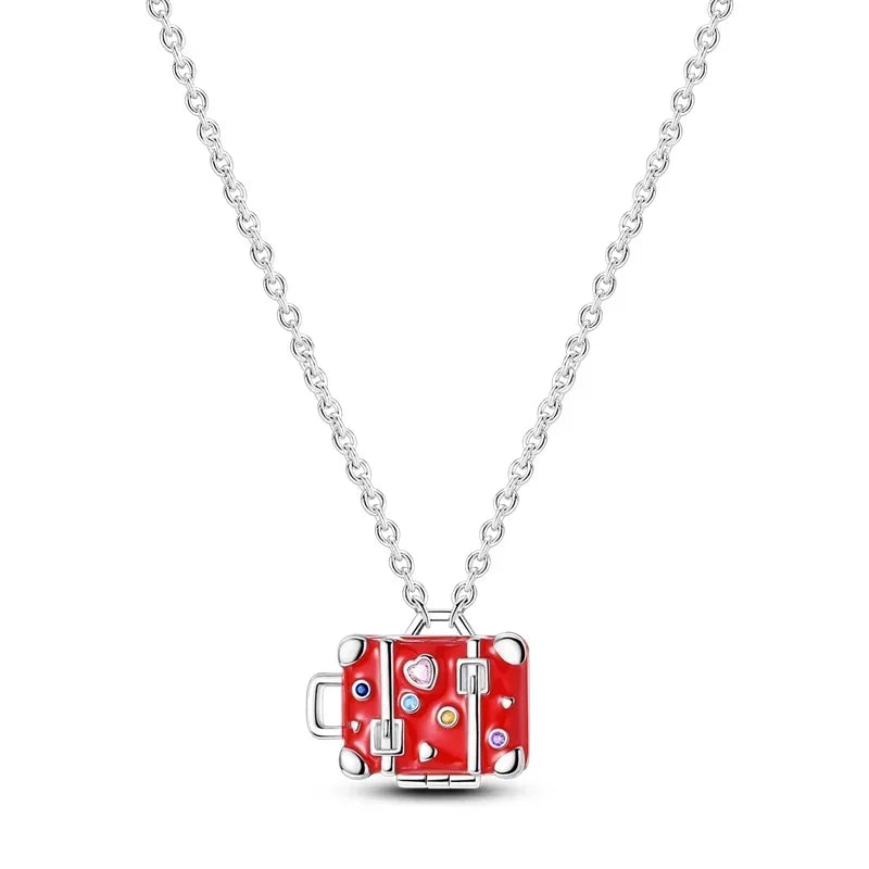Original 925 Sterling Silver Heart Skull Necklace Ring and Cross Bracelet Set with Zircon Accents for Halloween and Valentine Gifts