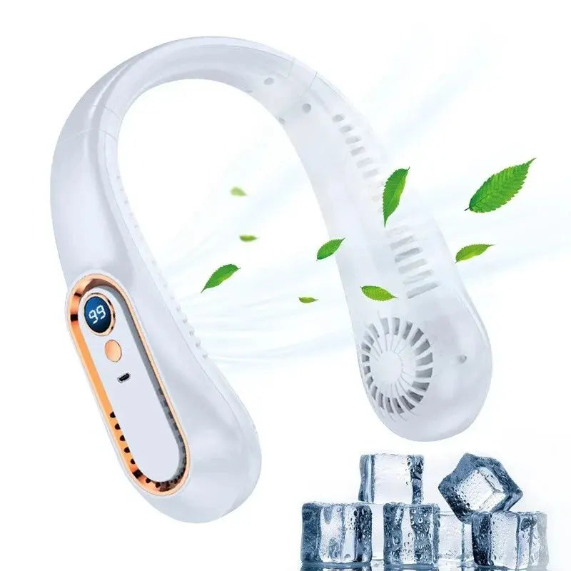 2024 USB Rechargeable Portable Neck Fan with Dual Ventilation WHITE