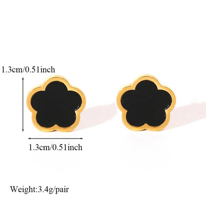 Ganemly 316L Stainless Steel Black Five Leaf Clover Stud Earrings for Women Trendy Waterproof Ear Jewelry Gift