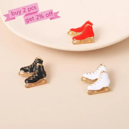 Custom Ice Skating Shoe Brooches in Black White Red - Enamel Pin Gift