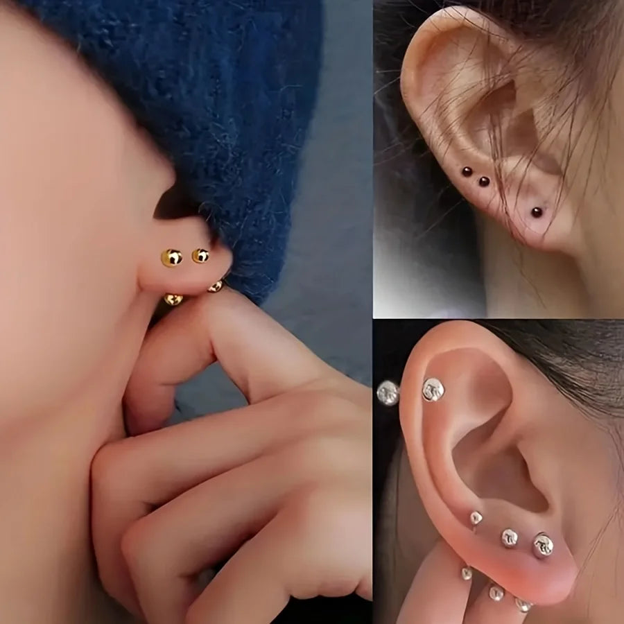 3 Pairs Unisex Stainless Steel Barbell Stud Earrings Minimalist Ball Design for Men and Women