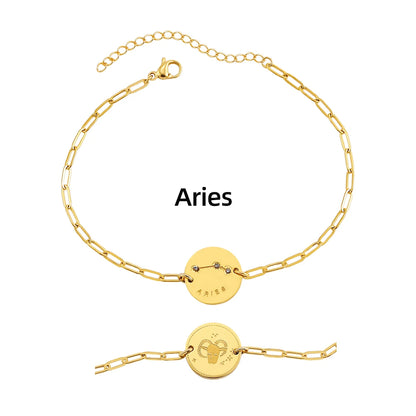 Vintage Zodiac Sign Charm Bracelet for Women - Stainless Steel Horoscope Jewelry 2023