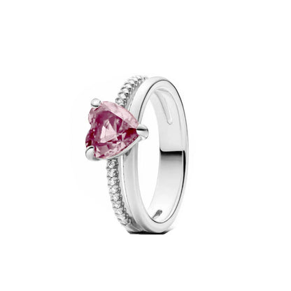 2024 Classic 925 Silver Heart Charm Ring with Zircon Stones for Women P2015