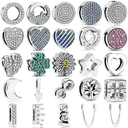 Reflection Charm Clip Sunflower Heart Star Clover DIY Bead for 925 Silver Bracelet Necklace Jewelry Accessories for Women