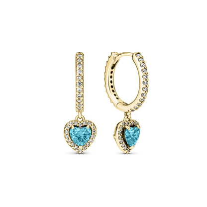 European 925 Silver Heart Shaped Earrings with Pink Red Green Zircon for Women Exquisite Holiday Jewelry Gifts
