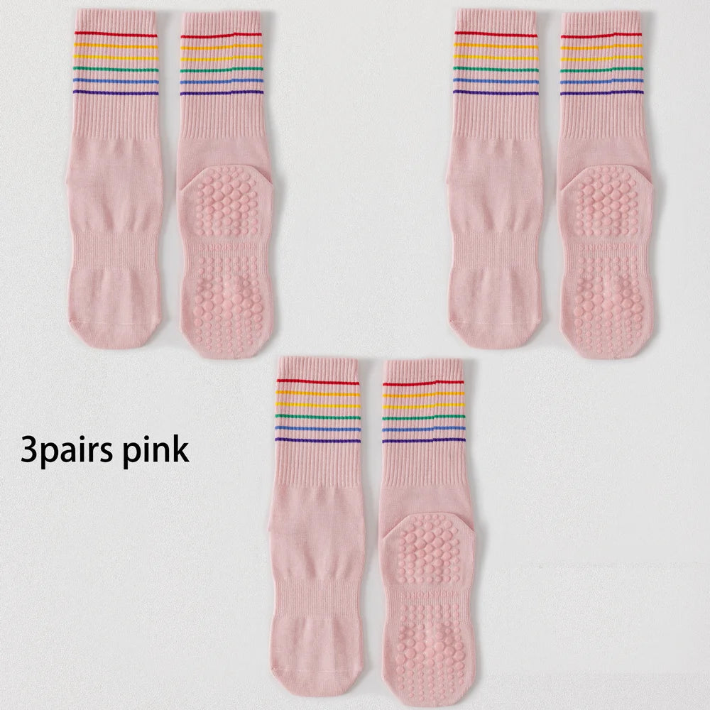 3 Pairs Color Stripe Breathable Yoga Socks Anti Slip