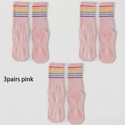 3 Pairs Color Stripe Breathable Yoga Socks Anti Slip