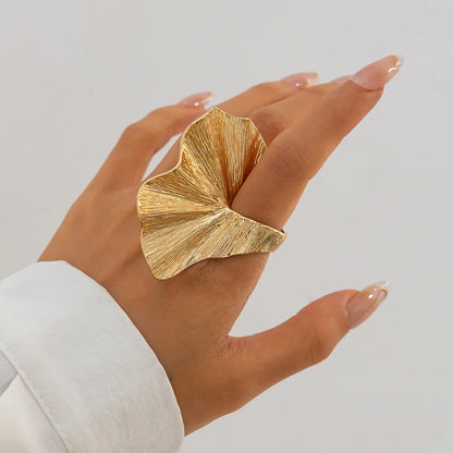 Chunky Ginkgo Leaf Wide Ring for Women in European American Style