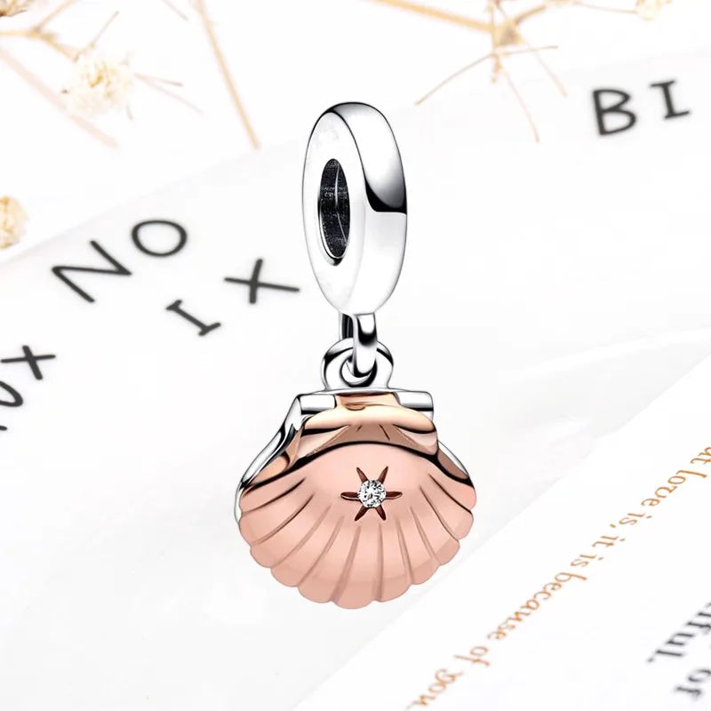 Rose Gold Winged Angel Heart Charm Bead Pink Daisy Spacer