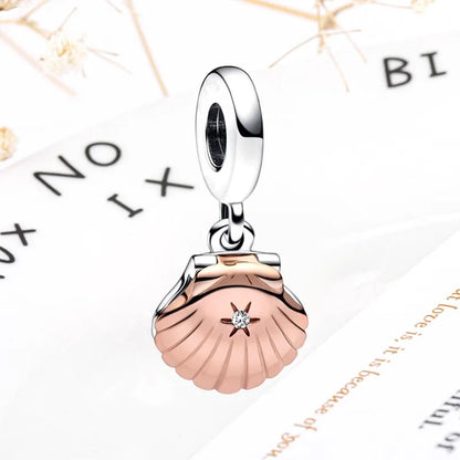Rose Gold Winged Angel Heart Charm Bead Pink Daisy Spacer