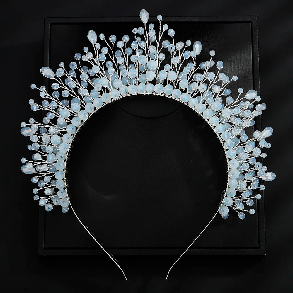 Luxury Crystal Bridal Crown Headband with Silver Diamonds Handmade Wedding Hair Accessories for Elegant Brides and Bridesmaids