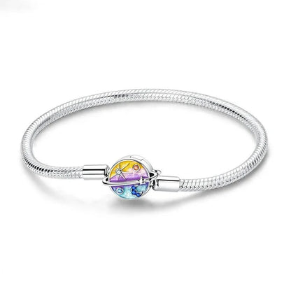 Sterling Silver 925 Star Clover Lotus Flower Snake Chain Bracelet for Women DIY Charm Jewelry Gift