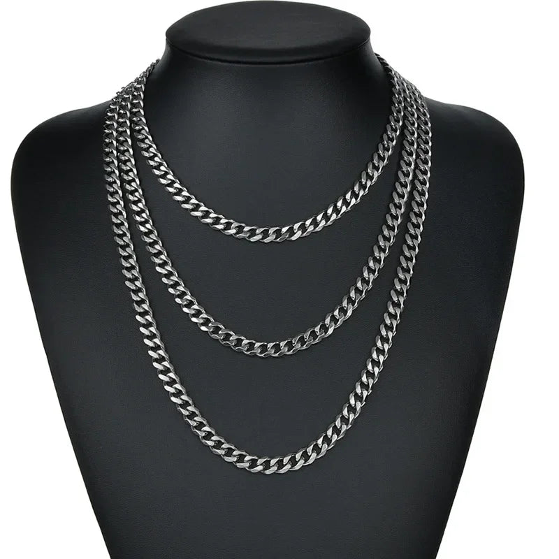 Stainless Steel Cuban Link Chain Necklace for Men and Women Punk Choker Jewelry 3.5-7MM 50CM 20inch 5MM