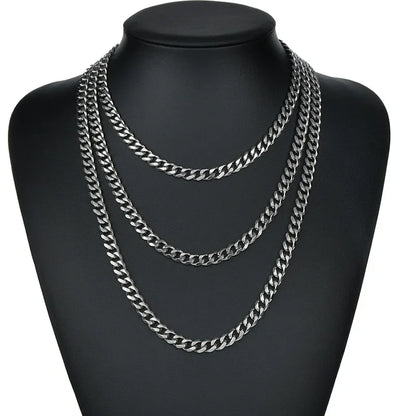 Stainless Steel Cuban Link Chain Necklace for Men and Women Punk Choker Jewelry 3.5-7MM 50CM 20inch 5MM