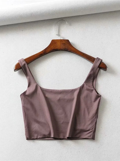 Summer Women Sleeveless Square Collar Tank Top High Stretch