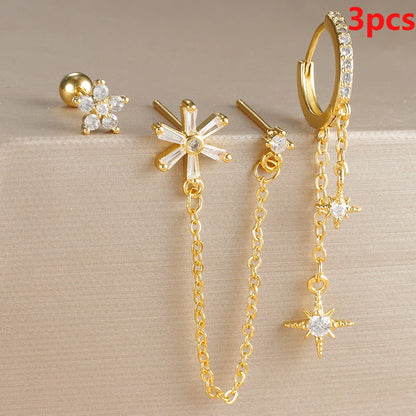 Elegant Rose Red Zircon Stainless Steel Hoop Earrings Set for Women