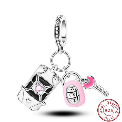 Sterling Silver Sports Car and Motorcycle Charms for DIY Jewelry Making KJC1297