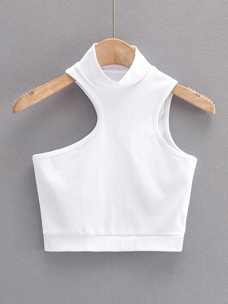 High Neck Asymmetric Cutout Crop Tank Top Active For Women