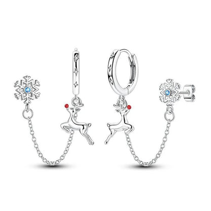 Original 925 Sterling Silver Christmas Charms Santa Claus Reindeer Earrings Beads for Necklace and Bracelet DIY Fine Jewelry Gifts
