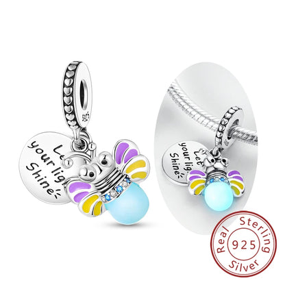 Glowing Firefly Butterfly Charm Bead 925 Sterling Silver Pendant for Bracelets KTC655
