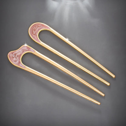 Elegant Silver Gold Enamel Shell Hairpin for Women U Shape Hair Stick Accessories