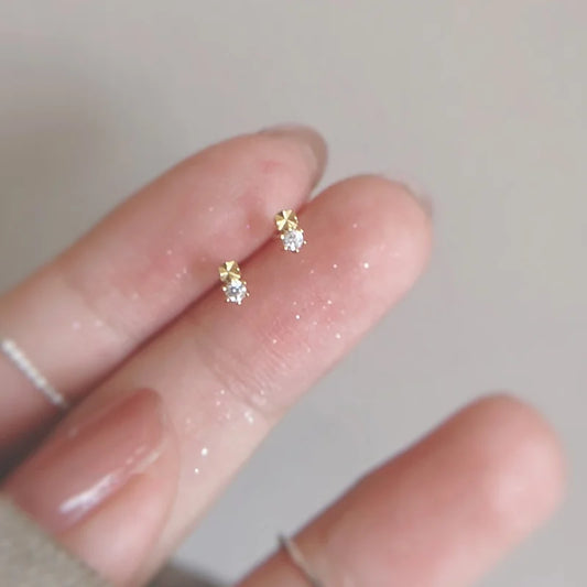 Elegant 925 Silver Needle Minimalist Round Cubic Zirconia Stud Earrings for Women