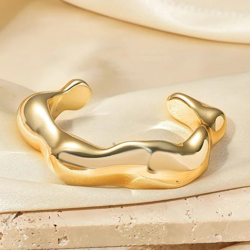 Chic Irregular Cuff Bracelets for Women in Glossy Gold and Silver - Fashion Statement Bangle Jewelry
