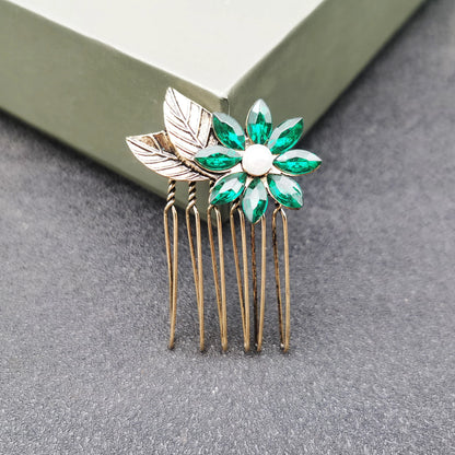 Luxury Bridal Butterfly Headdress - Stunning Silver & Gold Flower Hair Comb for Brides Green