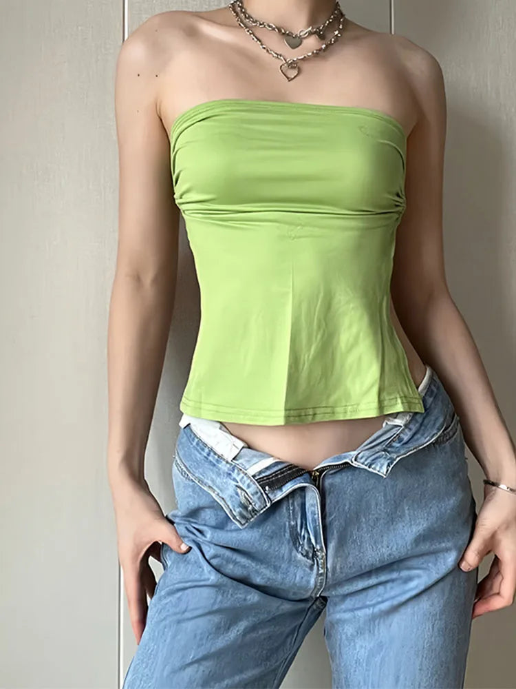 Dozw Backless Crop Top Women Strapless Trendy Open Back