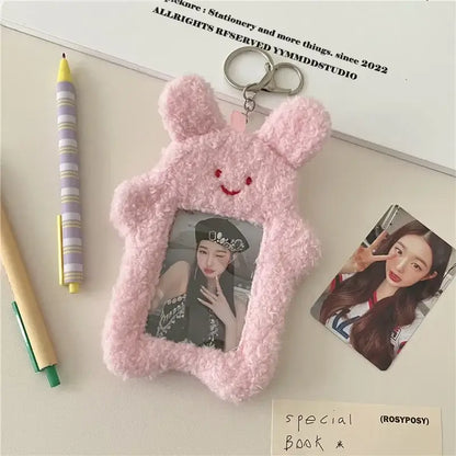 Kawaii Cartoon Plush Photocard Holder Keychain Desk Accessory