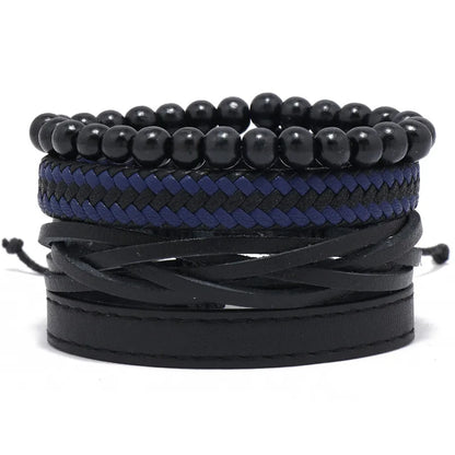 ZORCVENS Men's Handmade Braided Leather Bracelet Set - Vintage Black Punk Fashion Gift