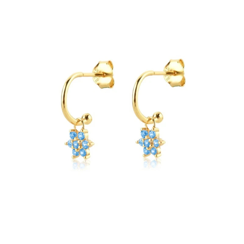 Elegant Water Lake Blue Zircon Hoop Earrings for Women Minimalist Circle Dangle Jewelry Accessories