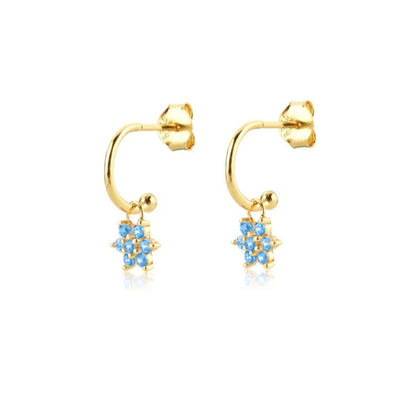 Elegant Water Lake Blue Zircon Hoop Earrings for Women Minimalist Circle Dangle Jewelry Accessories