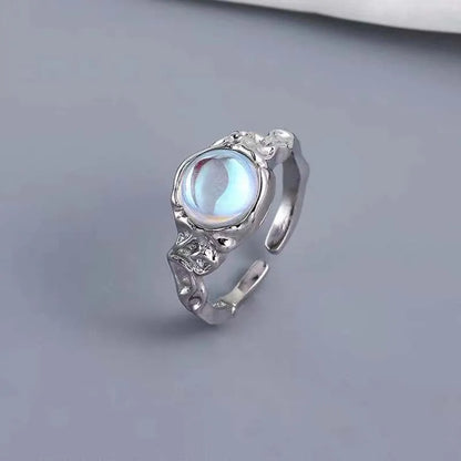 Hip Hop Blue Zircon Curved Matte Metal Ring for Women Retro Fashion Jewelry